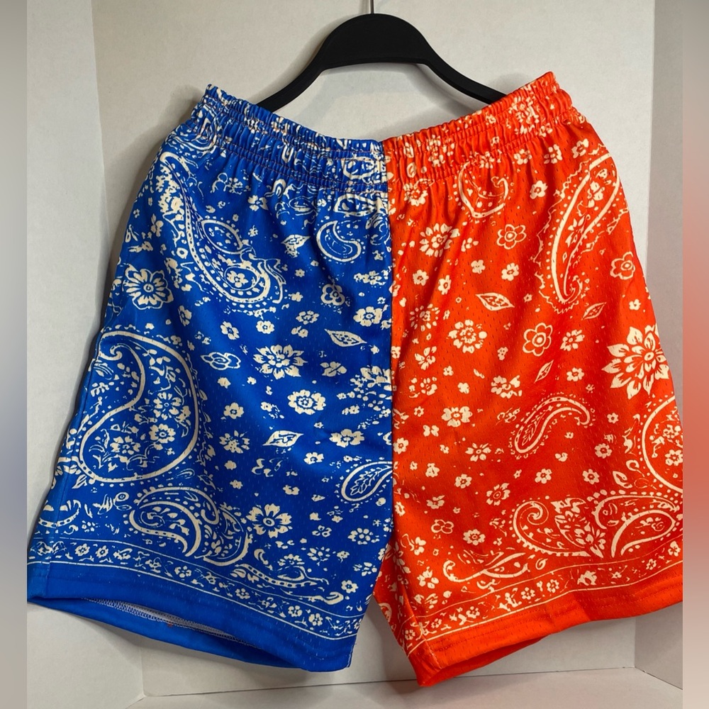 Asylum Men’s Shorts XL Blue Red Mesh Two Tone Streetwear Pockets Bills Colors